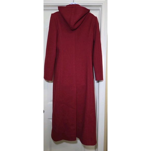 Vtg 80s 90s Jones New‎ York Hooded Long Coat Womens 6 Red 100% Wool USA STUNNING - Picture 3 of 15